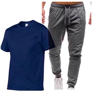 Костюм , футболка и брюки, полуприлегающий силуэт, размер 54, синий