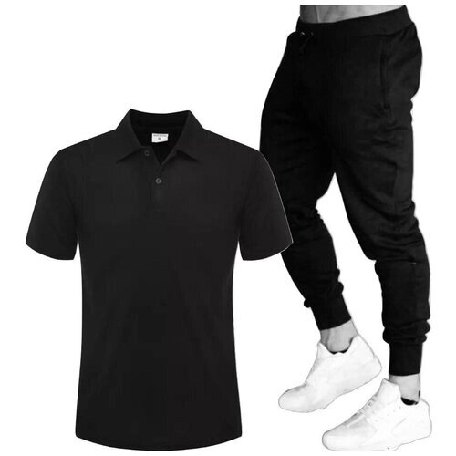 Костюм , футболка и брюки, размер 48, черный