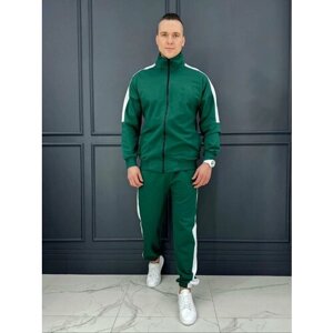 Костюм Jools Fashion летний спортивный с олимпийкой и джоггерами, размер 50, зеленый, белый