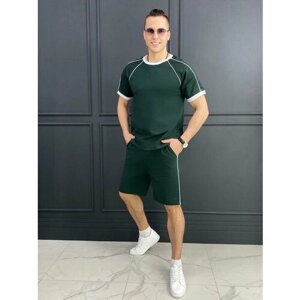 Костюм Jools Fashion летний спортивный с шортами для занятия спортом, размер 52, зеленый