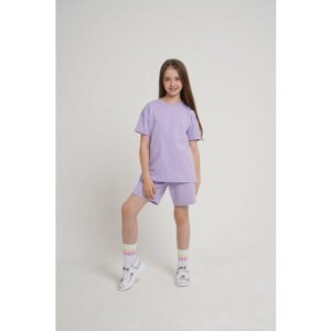 Костюм KRUTTO для девочек, футболка и шорты, размер 146, фиолетовый
