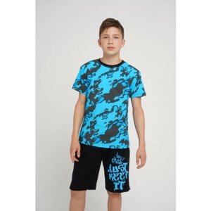 Костюм KRUTTO для мальчиков, футболка и шорты, размер 146, черный, голубой