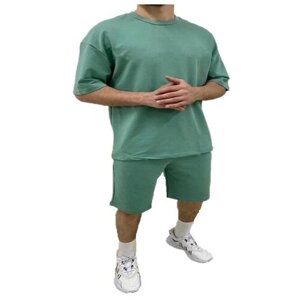 Костюм , толстовка и шорты, размер 52, зеленый