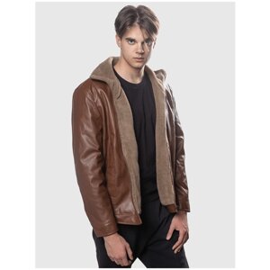 Кожаная куртка Мой Мир, демисезон/зима, силуэт прямой, размер 4XL, коричневый