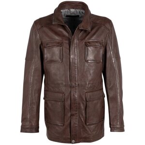 Кожаная куртка , размер 52, коричневый