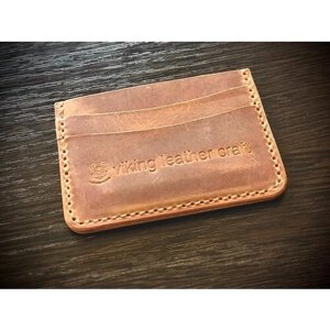 Кредитница viking leather craft, натуральная кожа, 3 кармана для карт, коричневый