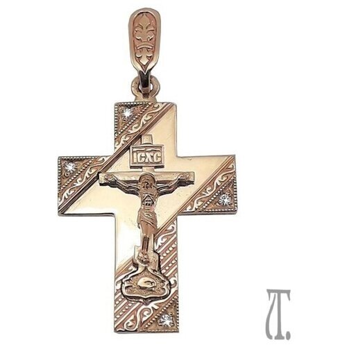 Крестик Tutushkin jeweler, красное золото, 585 проба, бриллиант