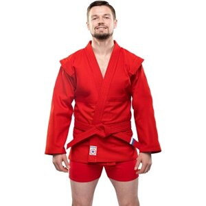 Куртка для самбо Крепыш Я с поясом, сертификат ВФС, размер 56, красный