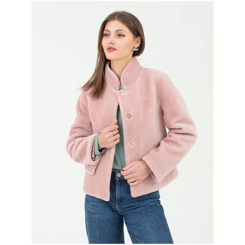 Куртка , овчина, укороченная, силуэт прямой, размер 46, розовый