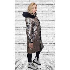 Куртка Пуховик женский зимний длинный с капюшоном с мехом теплый до -20 градусов ниже колена свободного кроя оверсайз необычный непромокаемый модный большой размер стильный зимняя куртка женская удлиненная теплое