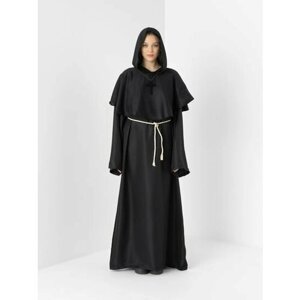 Мантия с капюшоном, карнавальный костюм священника средневекового монаха на Хеллоуин, черный S