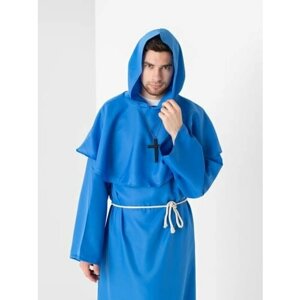 Мантия с капюшоном, карнавальный костюм священника средневекового монаха на Хеллоуин, синий L