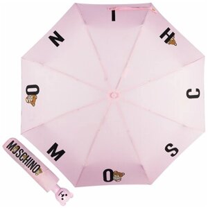 Мини-зонт MOSCHINO, автомат, 3 сложения, купол 98 см., 8 спиц, система «антиветер», чехол в комплекте, для женщин, розовый