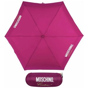 Мини-зонт MOSCHINO, механика, 4 сложения, купол 90 см., 6 спиц, чехол в комплекте, для женщин, фиолетовый