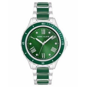 Наручные часы ANNE KLEIN Metals женские 3953GNSV, Кварцевые, серебряный, зеленый