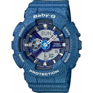 Наручные часы CASIO Baby-G женские BABY-G BA-110DC-2A2ER, таймер, секундомер, хронограф, противоударные, водонепроницаемые, синий, джинс, оригинал, синий, серый