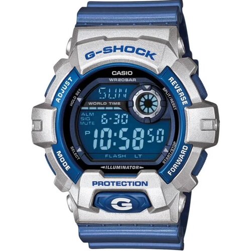Наручные часы CASIO Наручные часы CASIO G-Shock G-8900CS-8DR мужские, кварцевые, будильник, секундомер, таймер, подсветка, водонепроницаемые, противоударные, синий, серый, синий