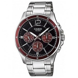 Наручные часы CASIO Наручные часы Casio MTP-1374D-5A с дополнительными функциями, красный, серебряный