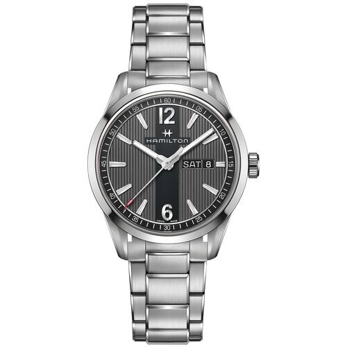 Наручные часы GREENWICH Мужские швейцарские часы Hamilton Broadway Day Date Quartz H43311135 с гарантией, черный, серебряный