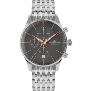 Наручные часы JACQUES LEMANS Мужские часы-хронограф Jacques Lemans London 1-2163i с гарантией, черный, серебряный