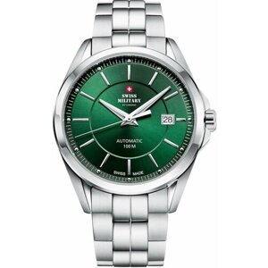 Наручные часы SWISS MILITARY BY CHRONO Chrono Мужские швейцарские механические SMA34085.04 с гарантией, серебряный, зеленый