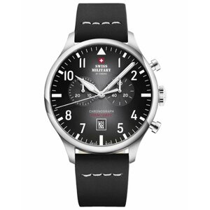 Наручные часы SWISS MILITARY BY CHRONO Мужские швейцарские часы Swiss Military by Chrono Vintage Chronograph SM34098.05, серебряный, черный