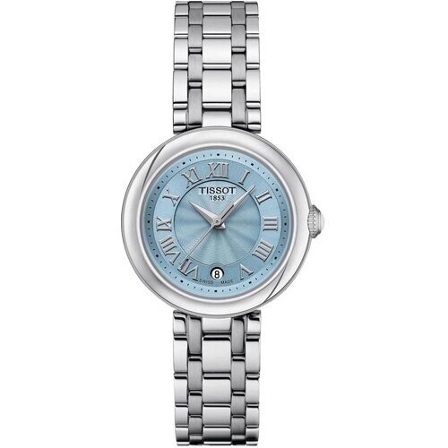 Наручные часы TISSOT Швейцарские женские часы Tissot Bellissima small lady T126.010.11.133.00 (T1260101113300), серебряный, голубой
