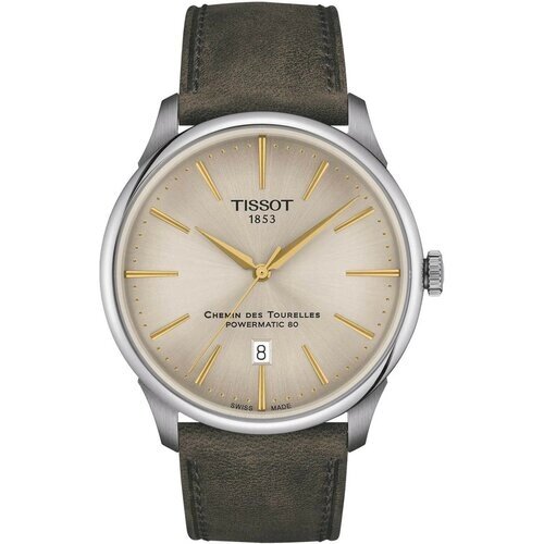 Наручные часы TISSOT T-Classic Chemin des Tourelles Powermatic 80 42 mm T139.407.16.261.00, серебряный, бежевый