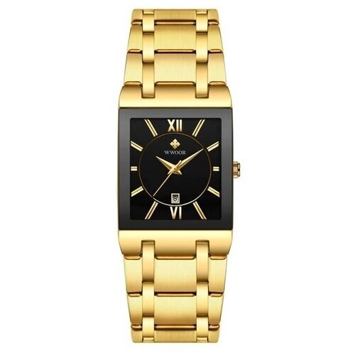Наручные часы WWOOR Элегантные мужские наручные кварцевые часы в подарочной упаковке, золотой, черный