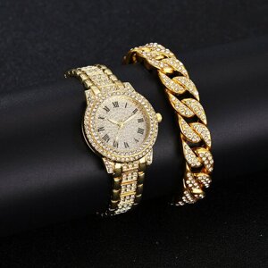 Наручные часы женские с браслетом, со стразами, золотой