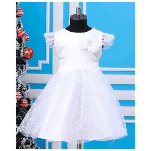 Нарядное платье для девочки в горошек, размер 28 (98-104), белый