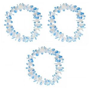 Ожерелье гавайское "Двухцветное", цвет бело-синий-голубой (Набор 3 шт.)