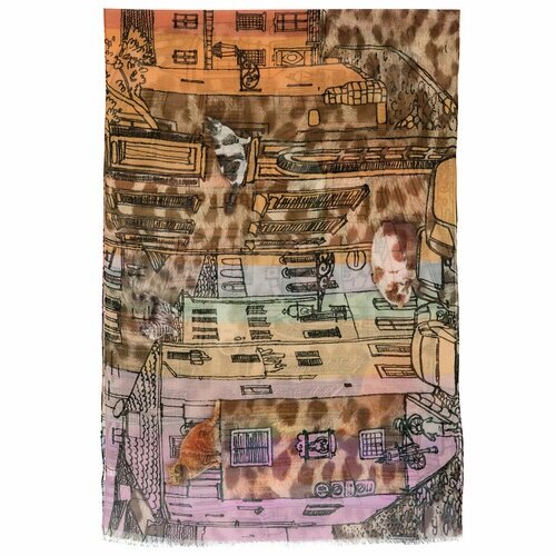Палантин Павловопосадская платочная мануфактура,230х80 см, бежевый, коричневый