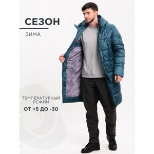 Пальто CosmoTex зимнее, силуэт свободный, удлиненное, капюшон, утепленное, размер 48-50, 182-188, бирюзовый