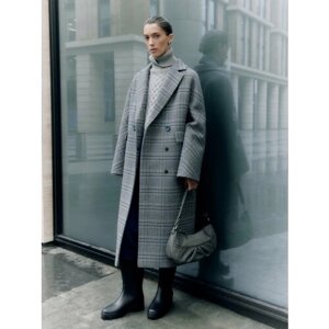 Пальто-кокон Pompa демисезонное, шерсть, силуэт прямой, удлиненное, размер 48/170, серый