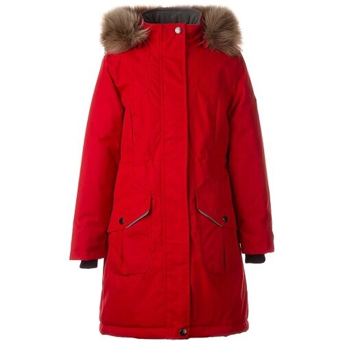 Парка Huppa зимняя зимний, карманы, капюшон, отделка мехом, размер 152, красный