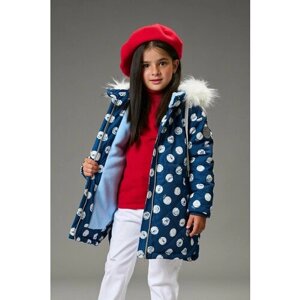 Парка Шалуны Пальто зимнее для девочки зимняя, удлиненная, размер 30, 104, синий
