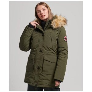 Парка Superdry, демисезон/зима, силуэт прилегающий, съемный мех, утепленная, манжеты, несъемный капюшон, карманы, отделка мехом, подкладка, стеганая, регулируемый капюшон, размер 12, бежевый