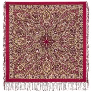 Павловопосадский шерстяной платок с шелковой бахромой, 1883 Шиповник, вид 5, красный
