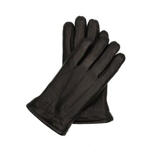 Перчатки мужские кожаные черные теплые демисезонные, осенние, зимние кожа оленя на шерсти строчка полосы TEVIN размер 11