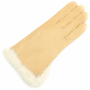 Перчатки женские кожаные утепленные с отделкой мехом норки FINNEMAX, размер 6,5, песочные.