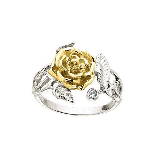 Перстень Альдзена Джулия, комбинированное золото, 585 проба, родирование, бриллиант, размер 18, белый, желтый