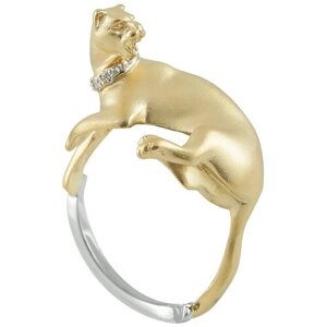Перстень Альдзена Пума, белое, желтое, комбинированное золото, 585 проба, родирование, бриллиант, размер 17, желтый, белый