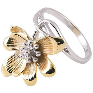 Перстень Альдзена Свежесть лета, белое, желтое, комбинированное золото, 585 проба, родирование, бриллиант, размер 18, желтый, белый