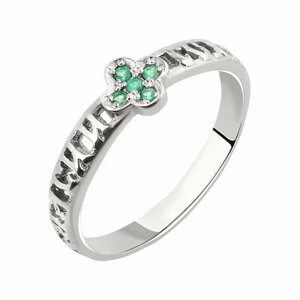 Перстень CORDE Кольцо "Спаси и Сохрани" с натуральным изумрудом., серебро, 925 проба, родирование, изумруд, размер 17.5, серебряный, зеленый
