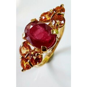Перстень ЭК-043 желтое золото, 750 проба, сапфир, рубин, размер 17.5, красный