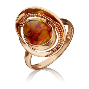 Перстень PLATINA красное золото, 585 проба, янтарь, размер 16.5