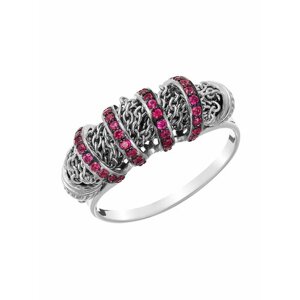 Перстень серебро, 925 проба, родирование, фианит, размер 17, серебряный, розовый