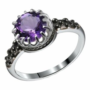 Перстень, серебро, 925 проба, родирование, размер 19, серебряный, фиолетовый