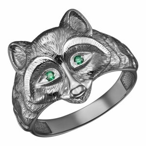 Перстень, серебро, 925 проба, родирование, размер 19, серебряный, зеленый